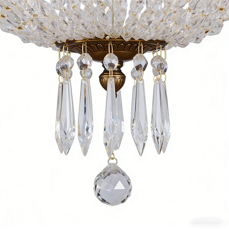 Antique Brass Crystal Semi Flush Mount Chandelier, Classic Elegant Ceiling Light - Image 4