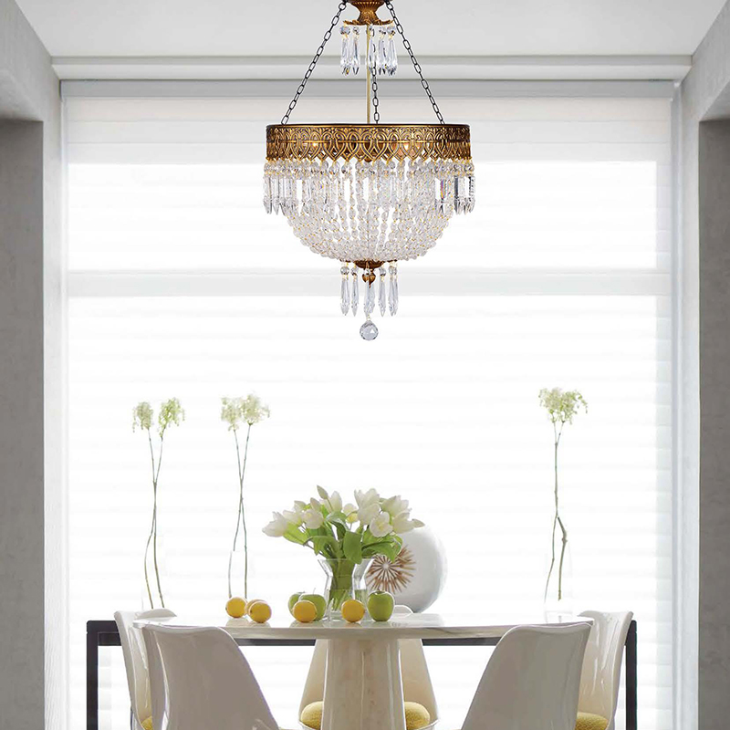 Antique Brass Crystal Semi Flush Mount Chandelier, Classic Elegant Ceiling Light - Image 2