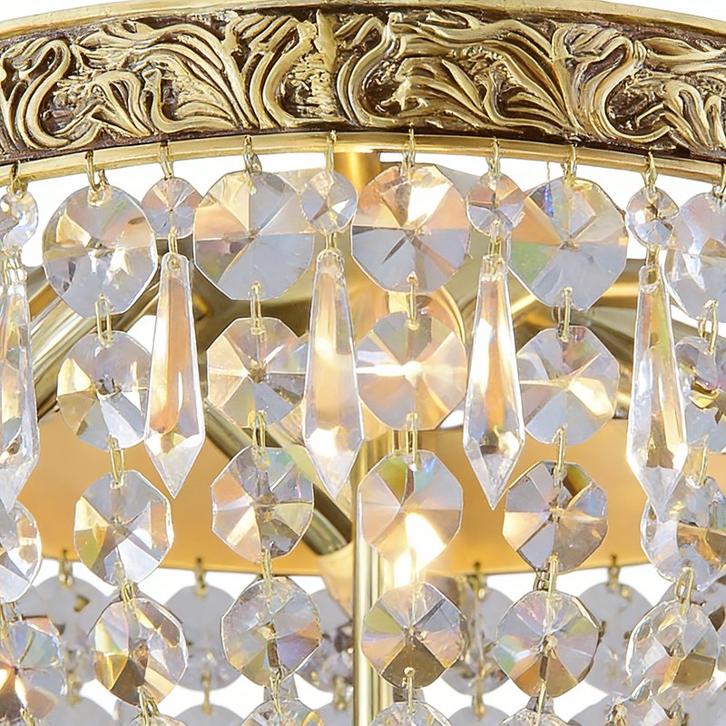 Vintage Brass & Crystal Flush Mount Ceiling Light Collection - Image 2