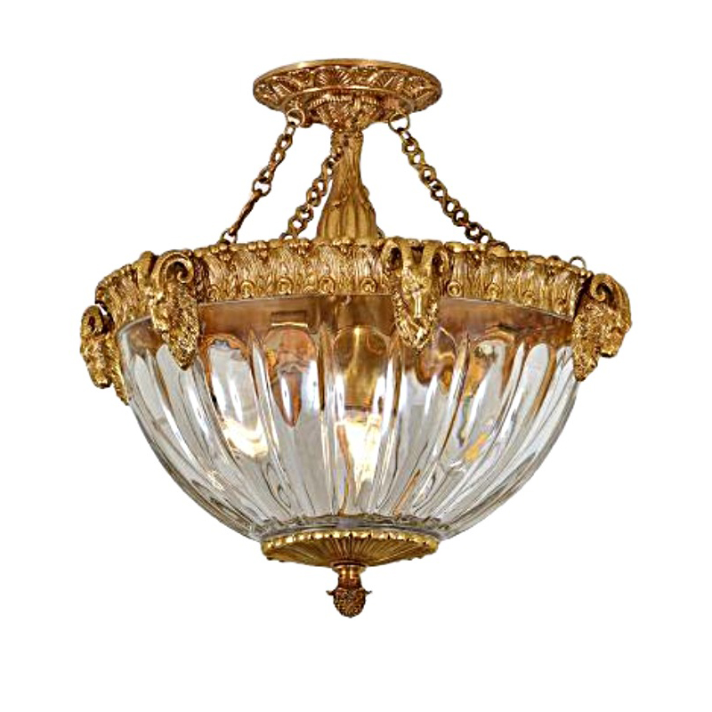 Luxury Ornate Brass & Glass Flush Mount Ceiling Light - Image 3