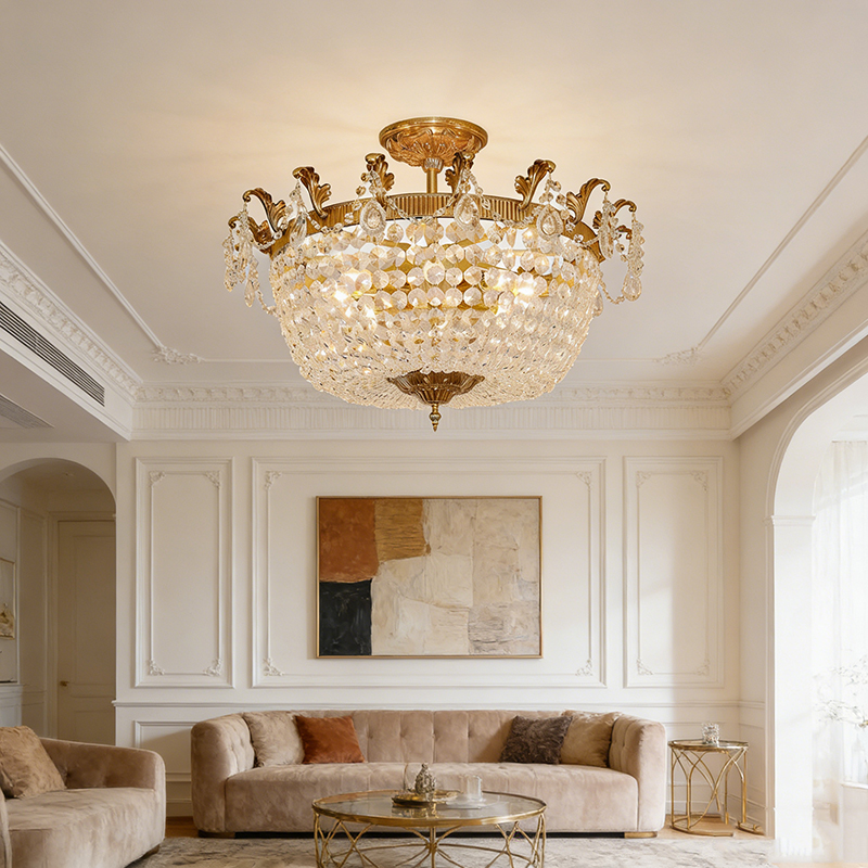 Vintage Brass & Crystal Flush Mount Ceiling Light Collection - Image 4