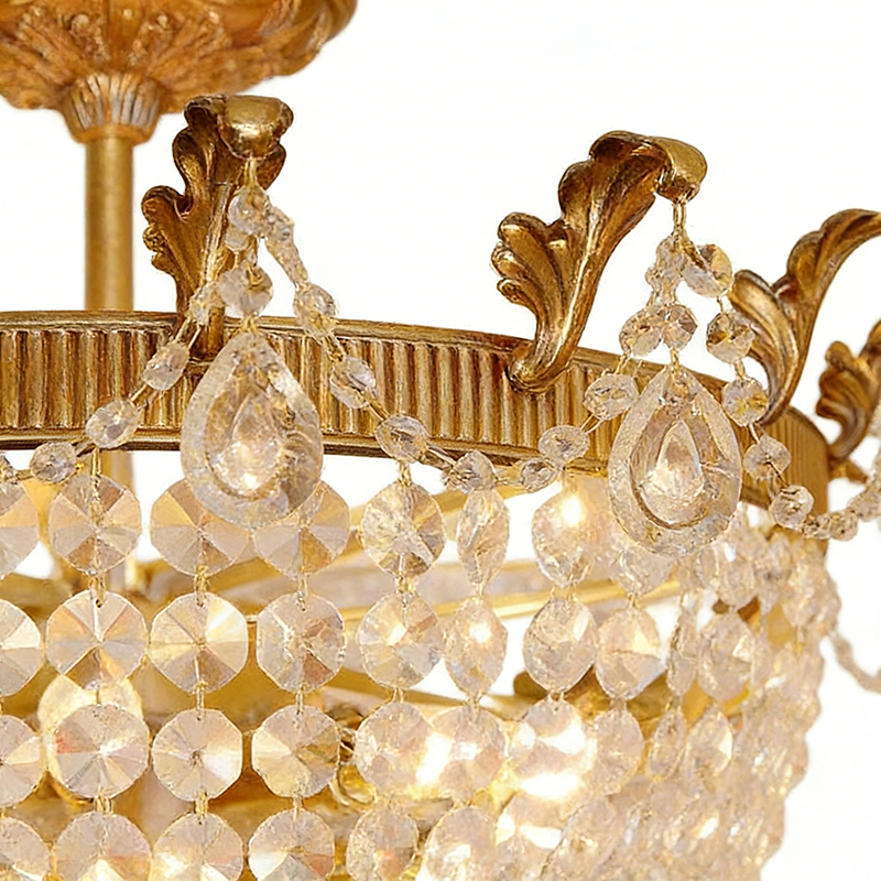 Vintage Brass & Crystal Flush Mount Ceiling Light Collection - Image 5