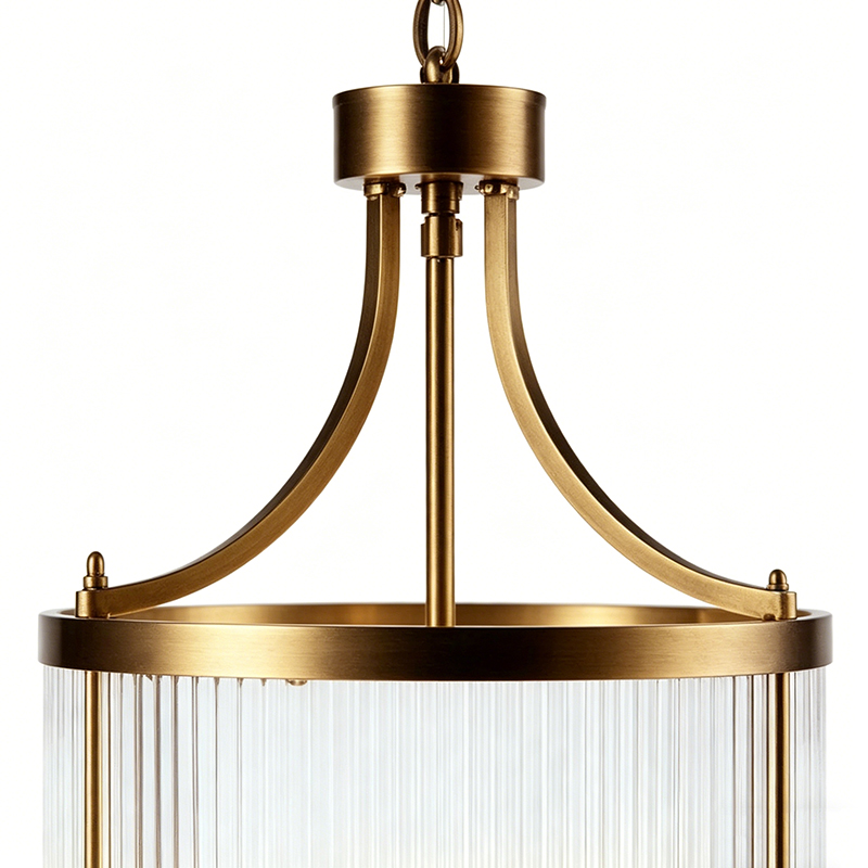 Art Deco Brass & Ribbed Glass Pendant Lights, Modern Classic Hanging Fixtures - Image 3