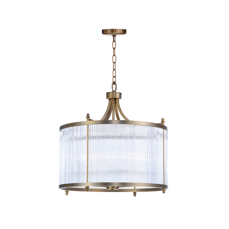 Art Deco Brass & Ribbed Glass Pendant Lights, Modern Classic Hanging Fixtures - Image 7