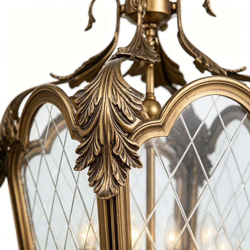 Antique Brass & Glass Lantern Pendant Set - Image 5