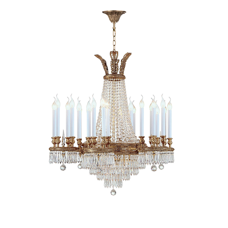 Regal Empire-Style Brass & Crystal Cone Chandelier - Image 3