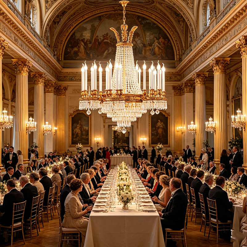 Regal Empire-Style Brass & Crystal Cone Chandelier