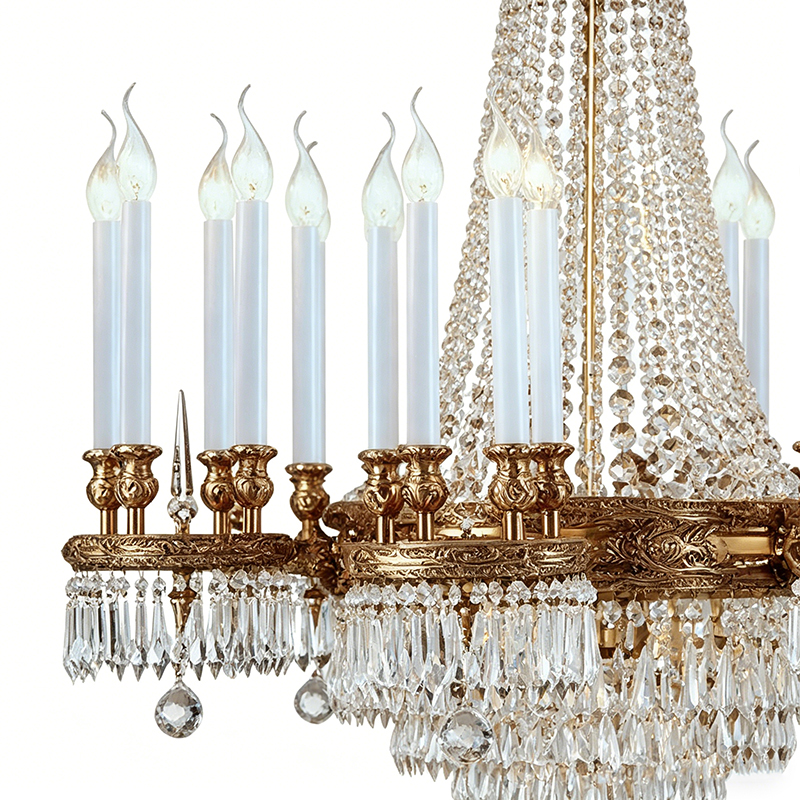 Regal Empire-Style Brass & Crystal Cone Chandelier - Image 2