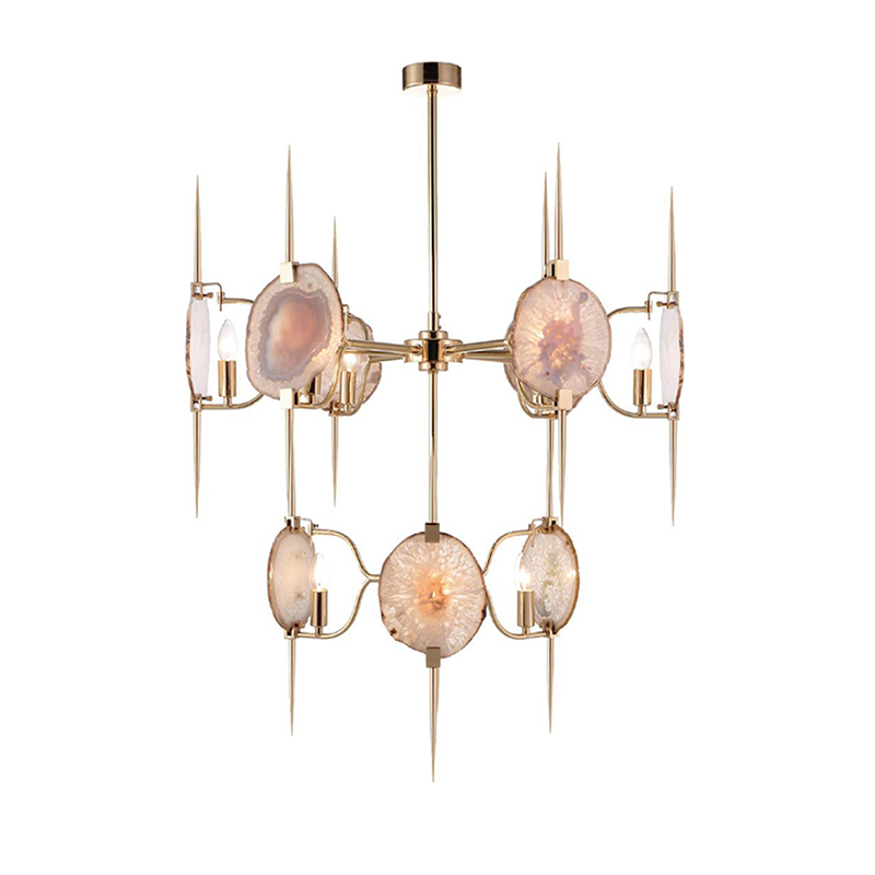 Brass & Natural Agate Slice Chandelier Collection - Image 3