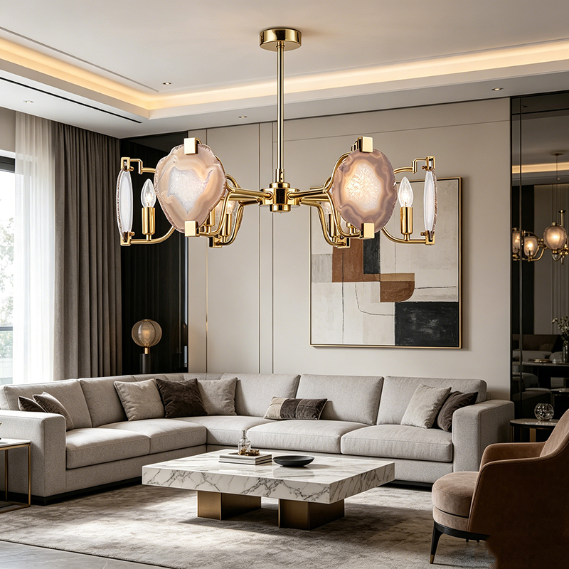 Brass & Natural Agate Slice Chandelier Collection - Image 4
