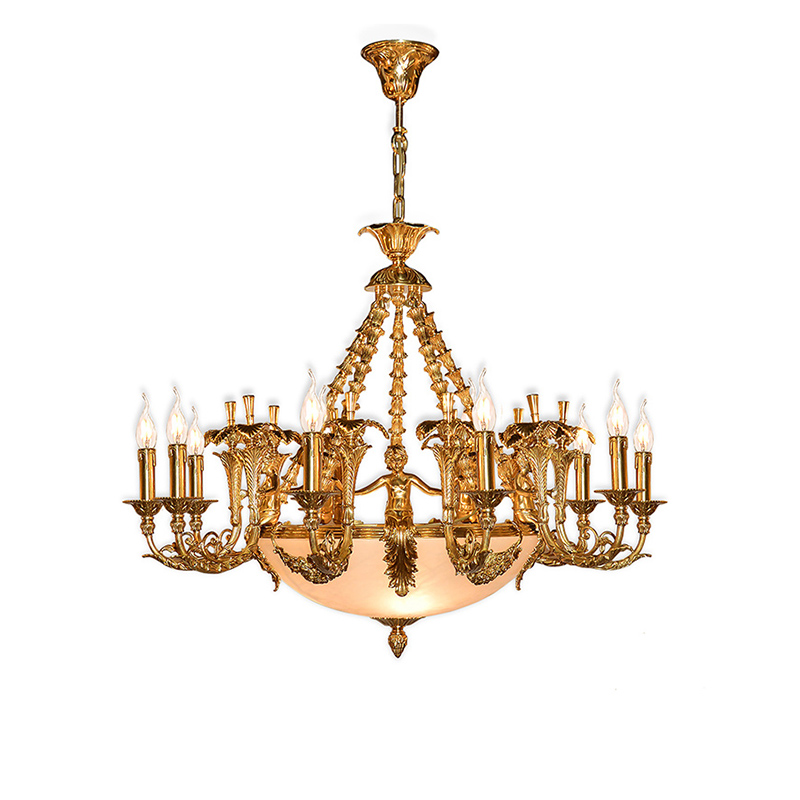 Gilded Brass & Alabaster Bowl Chandelier Trio - Image 9