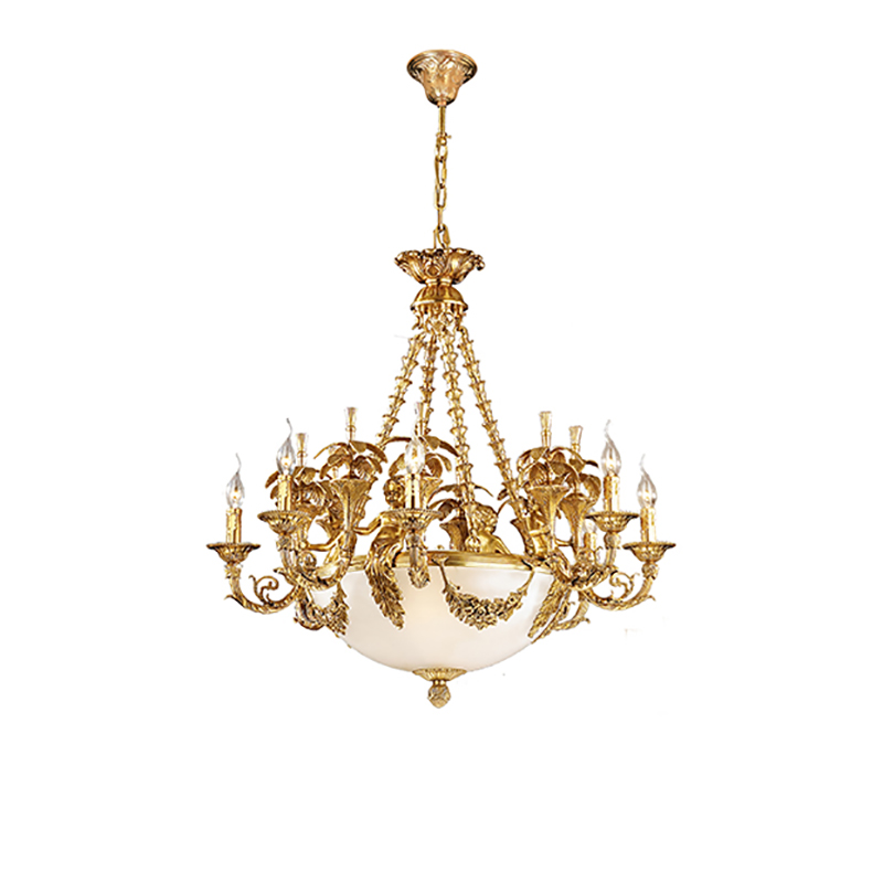 Gilded Brass & Alabaster Bowl Chandelier Trio - Image 6