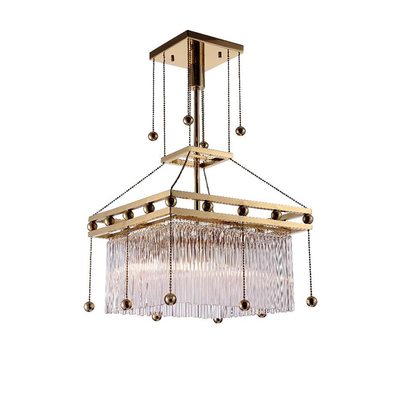 Geometric Brass & Glass Rod Chandelier Duo - Image 3