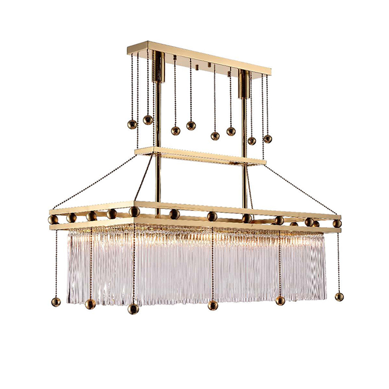 Geometric Brass & Glass Rod Chandelier Duo - Image 6