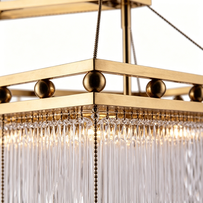 Geometric Brass & Glass Rod Chandelier Duo - Image 5