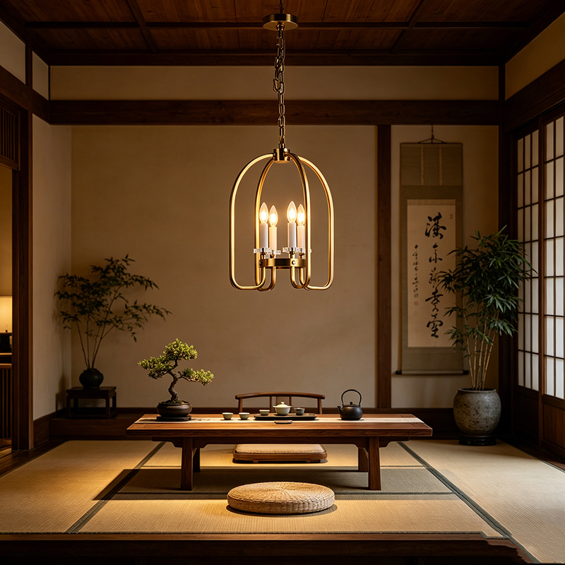 Modern Brass Cage Pendant Light Duo