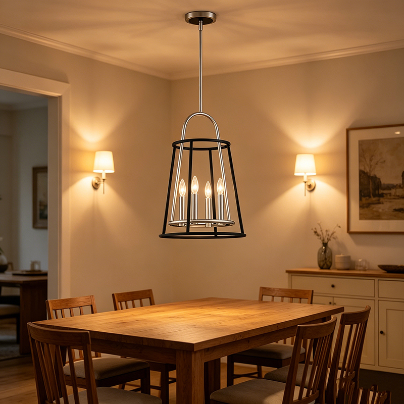 Black & Silver Two-Tone Cage Pendant Light Set - Image 4