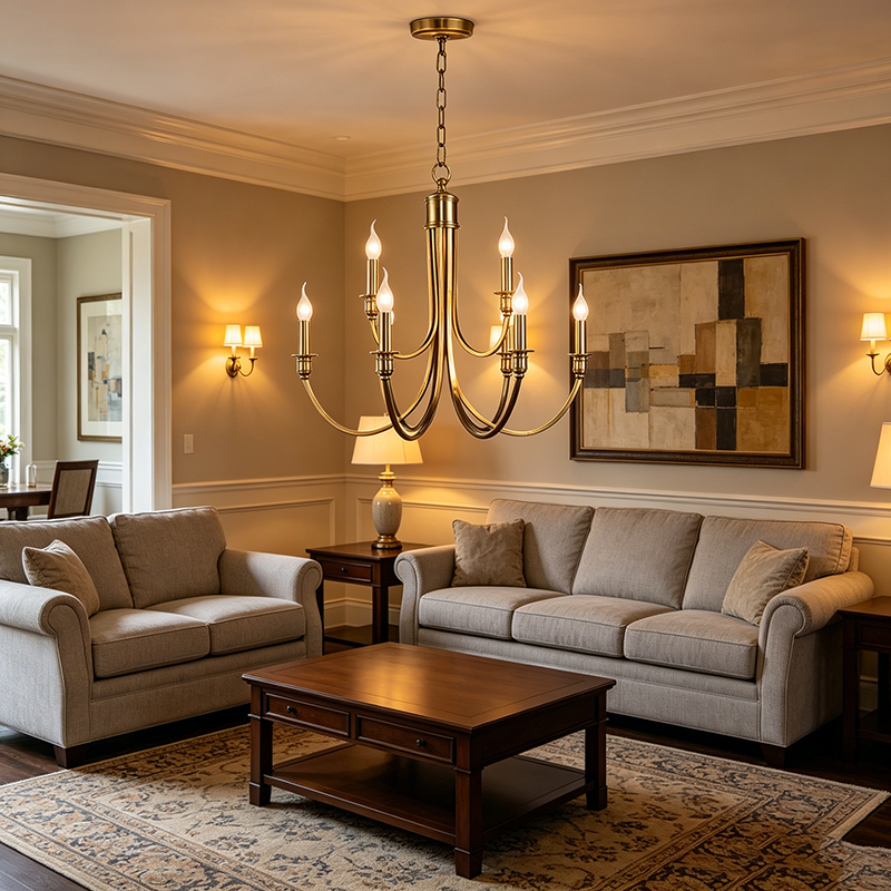 Sculptural Brass Candelabra Chandelier Duo
