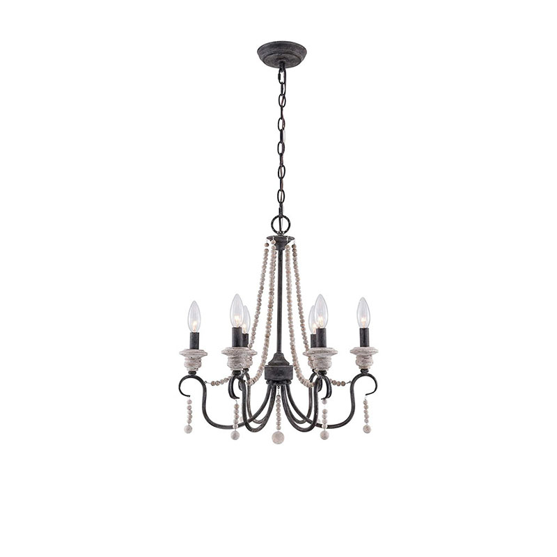Wood Bead & Iron Candle Chandelier Series - Image 6