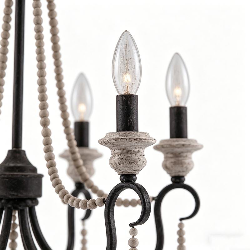 Wood Bead & Iron Candle Chandelier Series - Image 5