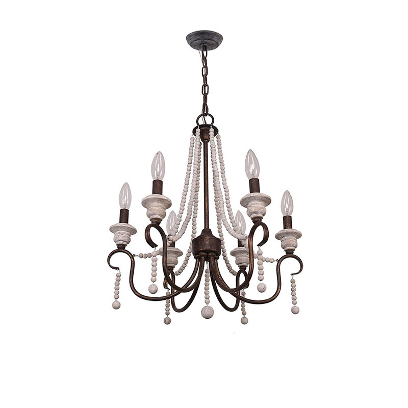 Wood Bead & Iron Candle Chandelier Series - Image 3