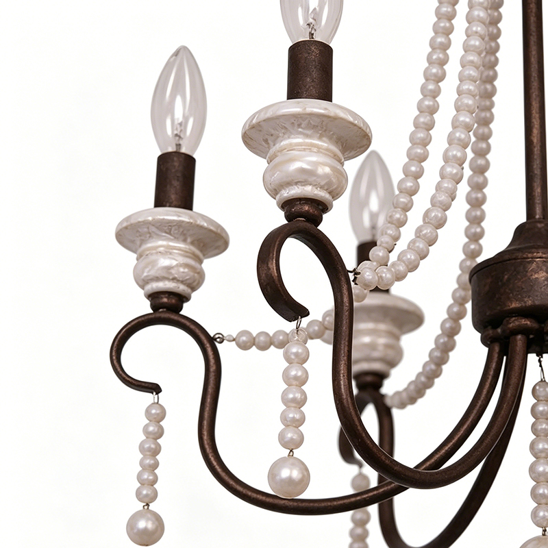Wood Bead & Iron Candle Chandelier Series - Image 2