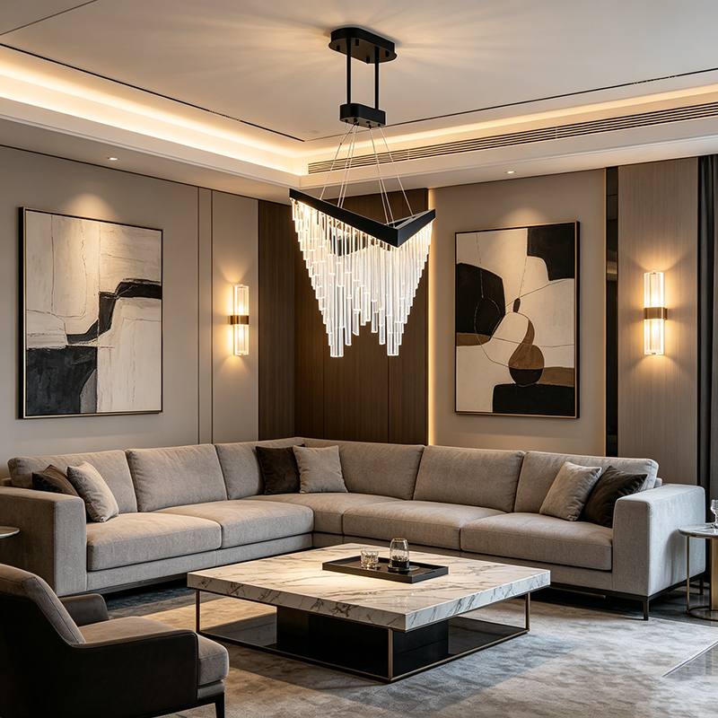 Geometric Acrylic Fringe Chandeliers Duo - Image 5