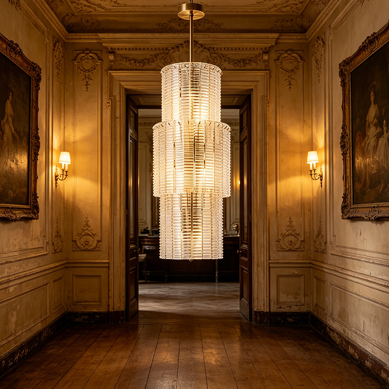 Tiered Ribbed Glass Pendant Duo
