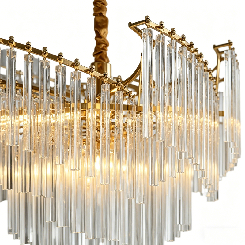 Ornate Brass & Tiered Glass Rod Chandelier - Image 3