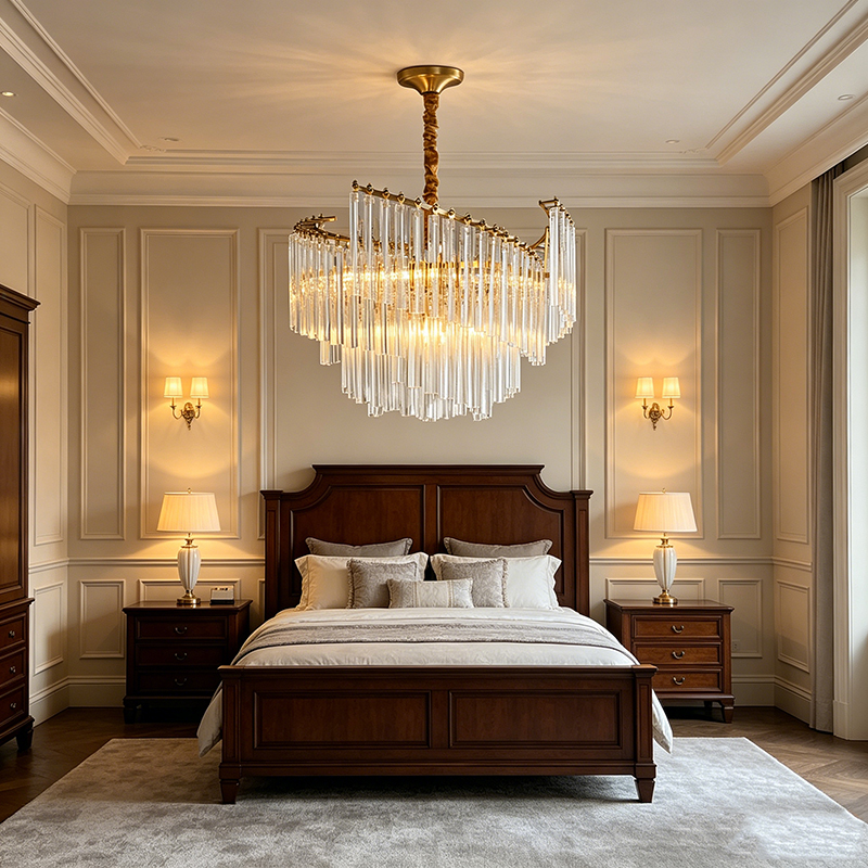 Ornate Brass & Tiered Glass Rod Chandelier - Image 2