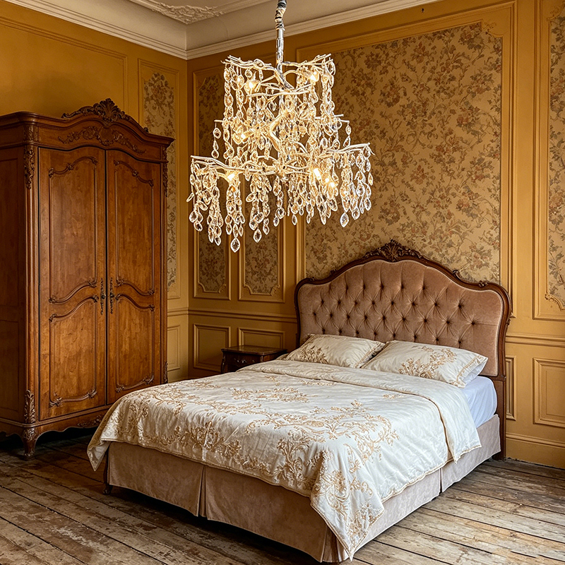 Twig-Inspired Aluminum Chandelier With Crystals