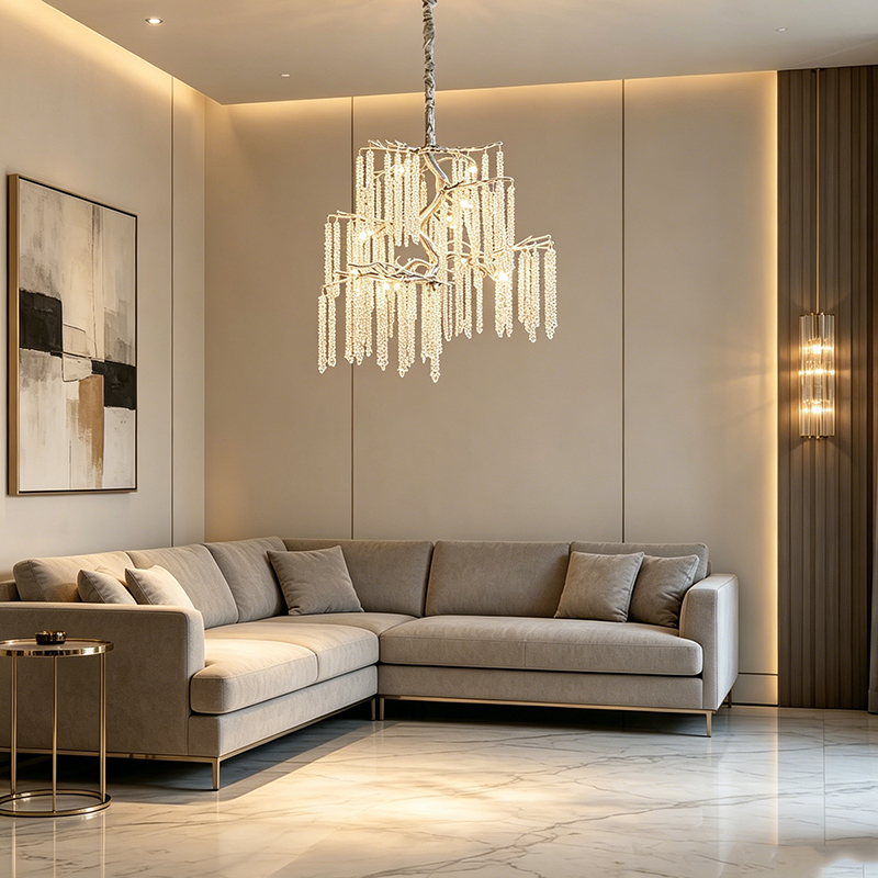 Willow Branch Aluminum Chandelier With Crystal Strands