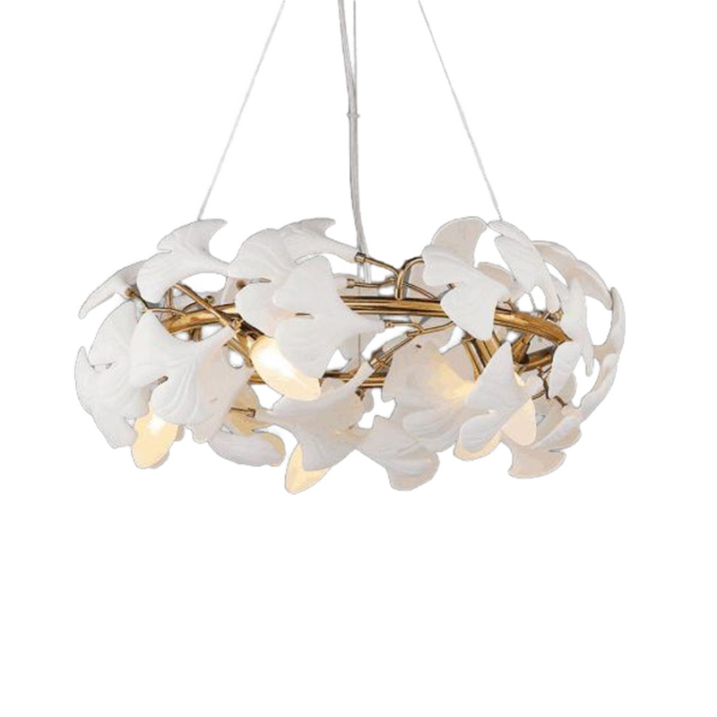 Nature-Inspired Iron Chandelier With Ceramic Ginkgo Leaf Shades - Image 3
