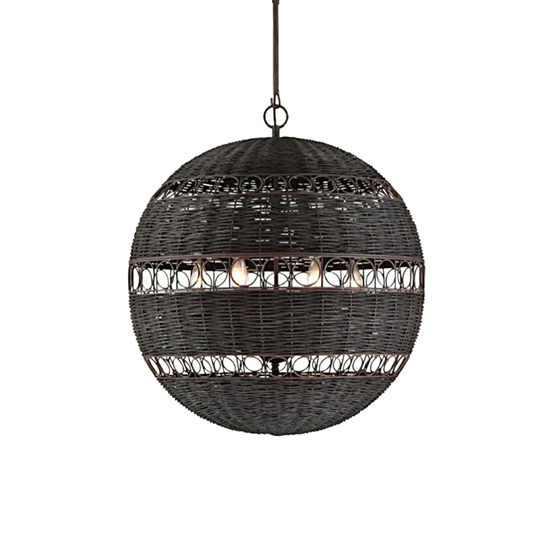 Black Woven Rattan Sphere Pendant Light - Image 3