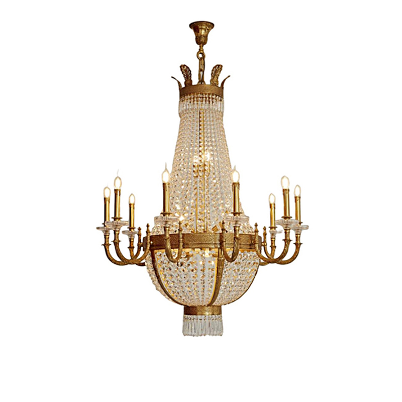 Empire-Style Brass & Crystal Basket Chandelier - Image 3