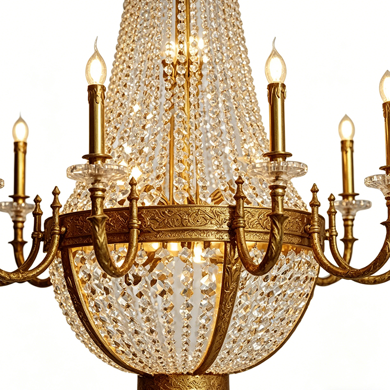 Empire-Style Brass & Crystal Basket Chandelier - Image 2