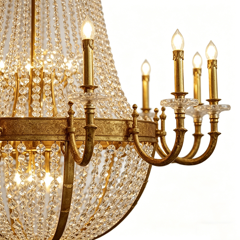 Empire-Style Brass & Crystal Basket Chandelier - Image 5