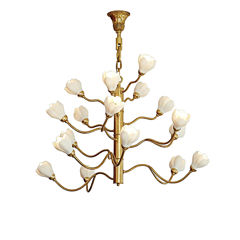 Floral Brass Chandelier Series With Flower Glass Shades - Image 9