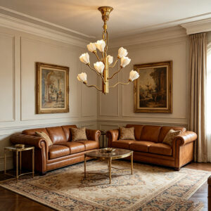 Floral Brass Chandelier Series With Flower Glass Shades