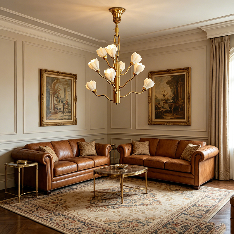 Floral Brass Chandelier Series With Flower Glass Shades