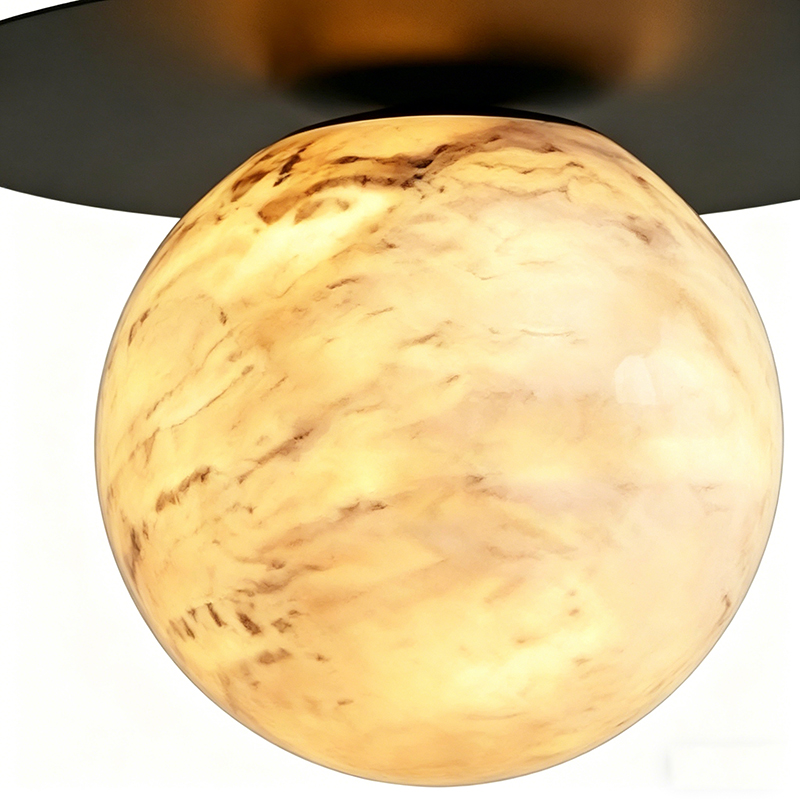 Modern Black Brass & Alabaster Pendant Lights, Multi-Size Planetary Style Hanging Fixtures - Image 2