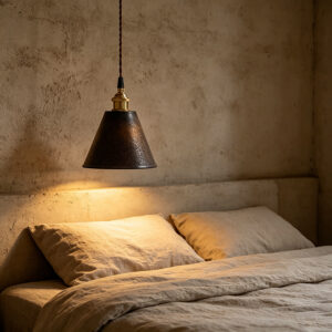 Vintage Brass & Ceramic Cone Pendant Light