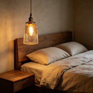 Vintage Crackled Glass & Brass Pendant Light