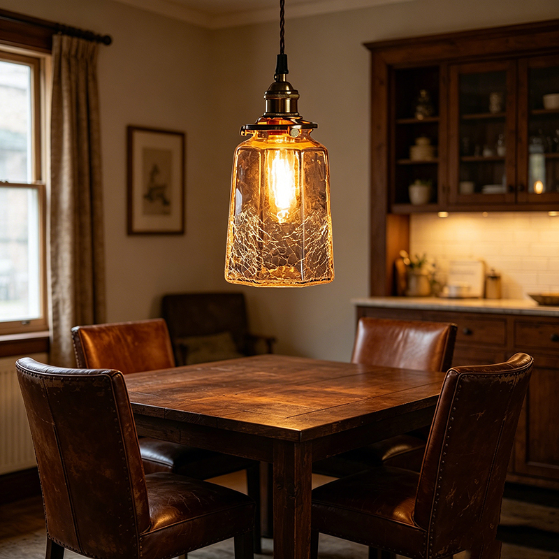 Vintage Crackled Glass & Brass Pendant Light - Image 2