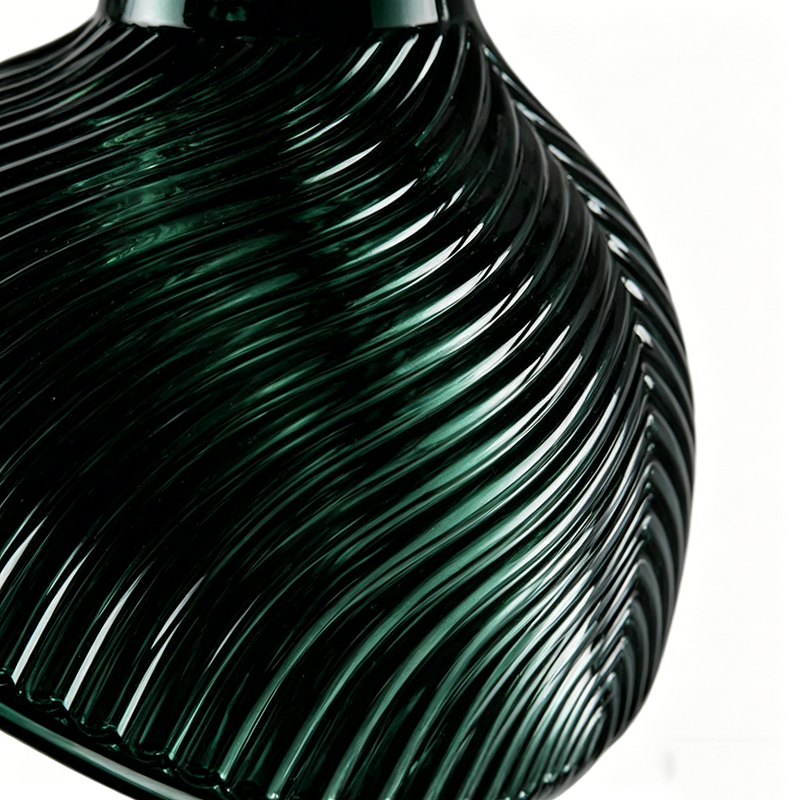 Industrial Brass & Ribbed Green Glass Pendant Lights, Textured Dome Hanging Lamps - Image 3