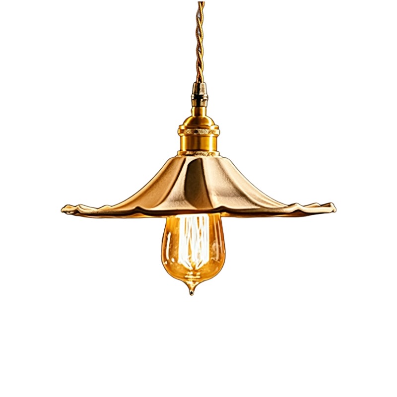 Brass & Pleated Ceramic Umbrella Pendant Set - Image 3