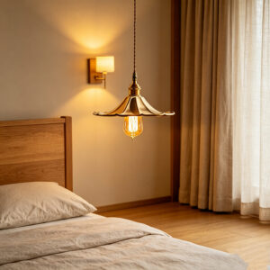 Brass & Pleated Ceramic Umbrella Pendant Set