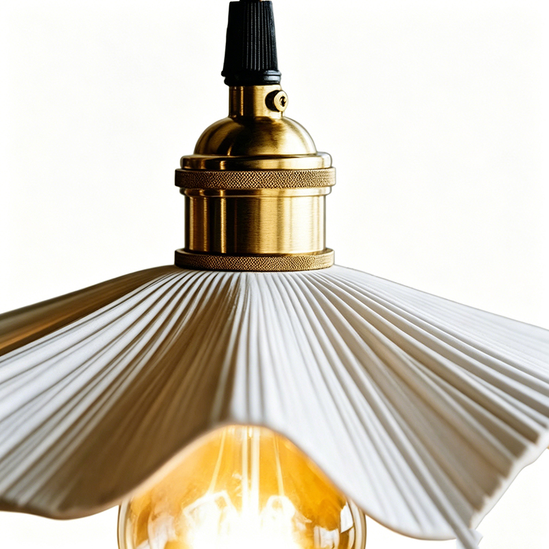 Brass & Pleated Ceramic Umbrella Pendant Set - Image 5