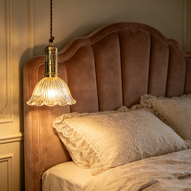 Polished Brass & Ribbed Glass Bell Pendant Light - Image 2