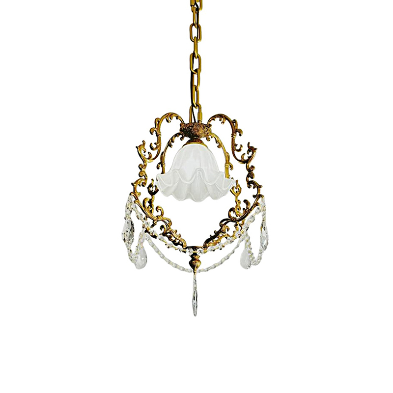 Ornate Vintage Brass & Frosted Glass Pendant Lights, French Rococo Style Hanging Fixtures - Image 8